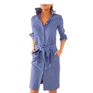 EUC Gretchen Scott Designs Breezy button up collar dress blue medium m